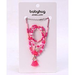 Babyhug Butterfly Charms With Tassel  Neck Piece & Bracelets - Pink