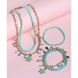 Babyhug  Flower Charm With Chain Neck Piece & Bracelets - Blue