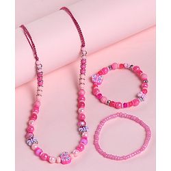 Babyhug  Butterfly Bead Pearl Neck Piece & Bracelets - Pink