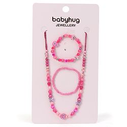 Babyhug  Butterfly Bead Pearl Neck Piece & Bracelets - Pink