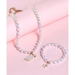 Babyhug Free Size Neck Piece & Bracelet Set- White