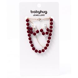 Babyhug Free Size Neck Piece & Earrings Set- Gold & Maroon