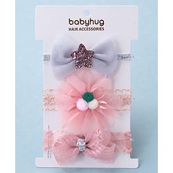 Babyhug Glitter Star With Bow Applique Headbands Pack of 3 - Multicolour