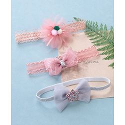 Babyhug Glitter Star With Bow Applique Headbands Pack of 3 - Multicolour