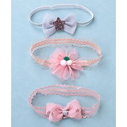 Babyhug Glitter Star With Bow Applique Headbands Pack of 3 - Multicolour