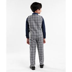 Babyhug Lycra Blend Full Sleeves Checked Party Suit- Grey & Dark Blue