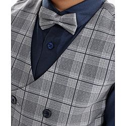 Babyhug Lycra Blend Full Sleeves Checked Party Suit- Grey & Dark Blue