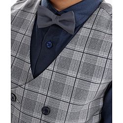 Babyhug Lycra Blend Full Sleeves Checked Party Suit- Grey & Dark Blue