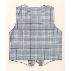 Babyhug Lycra Blend Full Sleeves Checked Party Suit- Grey & Dark Blue
