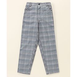 Babyhug Lycra Blend Full Sleeves Checked Party Suit- Grey & Dark Blue