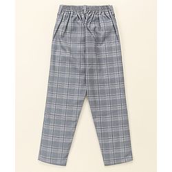 Babyhug Lycra Blend Full Sleeves Checked Party Suit- Grey & Dark Blue