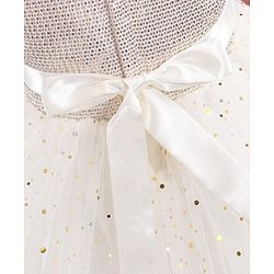 Babyhug Sleeveless Sequin Embellished Woven Party Dress with Floral Corsage - Gold & Off-White