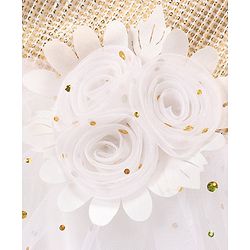 Babyhug Sleeveless Sequin Embellished Woven Party Dress with Floral Corsage - Gold & Off-White
