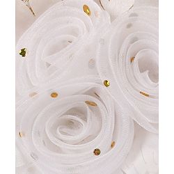 Babyhug Sleeveless Sequin Embellished Woven Party Dress with Floral Corsage - Gold & Off-White