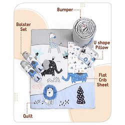 Babyhug Cotton Crib Bedding Set Elephant Print -Multicolor