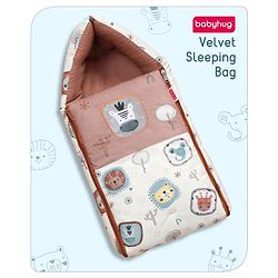 Babyhug Velour Sleeping Bag Animal Faces Print - Multicolor
