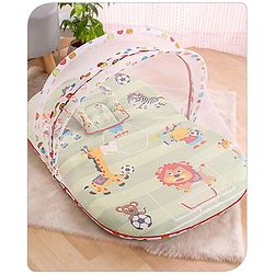 Babyhug Cotton Bedding Set with Mosquito Net Soccer Print- Green