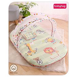 Babyhug Cotton Bedding Set with Mosquito Net Soccer Print- Green