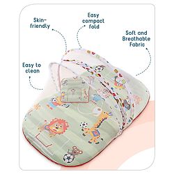 Babyhug Cotton Bedding Set with Mosquito Net Soccer Print- Green