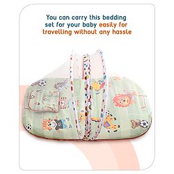Babyhug Cotton Bedding Set with Mosquito Net Soccer Print- Green