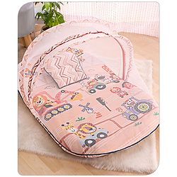 Babyhug Cotton Bedding Set with Mosquito Net Soccer Print- Green