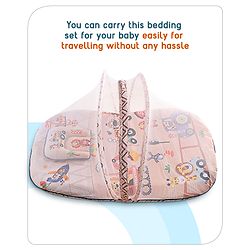 Babyhug Cotton Bedding Set with Mosquito Net Soccer Print- Green