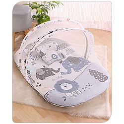 Babyhug Cotton Bedding Set with Mosquito Net Soccer Print- Green