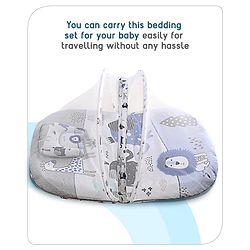 Babyhug Cotton Bedding Set with Mosquito Net Soccer Print- Green