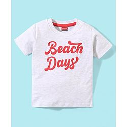 Babyhug Cotton Knit Half Sleeves Text Printed T-Shirt and Dungaree Set Beach Print - White & Red