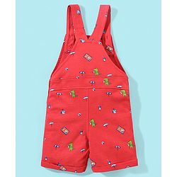 Babyhug Cotton Knit Half Sleeves Text Printed T-Shirt and Dungaree Set Beach Print - White & Red