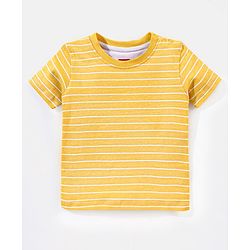 Babyhug Cotton Monster Printed Dungaree and Half Sleeves Stripes T-Shirt Set - Orange