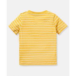 Babyhug Cotton Monster Printed Dungaree and Half Sleeves Stripes T-Shirt Set - Orange
