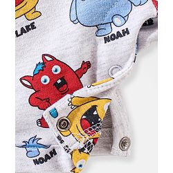 Babyhug Cotton Monster Printed Dungaree and Half Sleeves Stripes T-Shirt Set - Orange