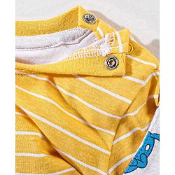 Babyhug Cotton Monster Printed Dungaree and Half Sleeves Stripes T-Shirt Set - Orange