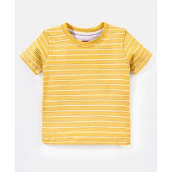 Babyhug Cotton Monster Printed Dungaree and Half Sleeves Stripes T-Shirt Set - Orange