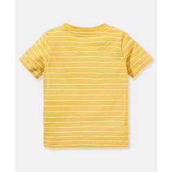 Babyhug Cotton Monster Printed Dungaree and Half Sleeves Stripes T-Shirt Set - Orange