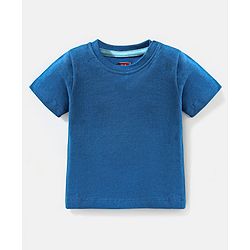 Babyhug Cotton Half Sleeves Tee & Dungaree Set With Applique Stripes & Dino Print- Blue & Yellow