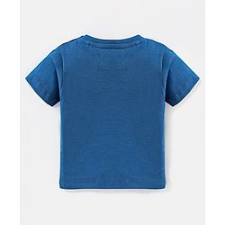 Babyhug Cotton Half Sleeves Tee & Dungaree Set With Applique Stripes & Dino Print- Blue & Yellow