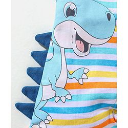 Babyhug Cotton Half Sleeves Tee & Dungaree Set With Applique Stripes & Dino Print- Blue & Yellow