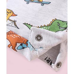 Babyhug Cotton Dungaree and Half Sleeves T-Shirt Set Dino Print - Light Blue White