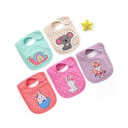 Babyhug Bib Velcro Closure  Animal Print Pack of 5 - Multicolour