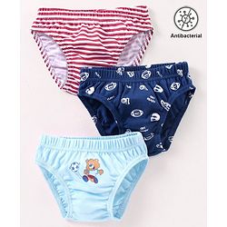 Babyhug 100% Cotton Antibacterial Briefs Stripes & Bear Print Pack of 3 - Blue & Red