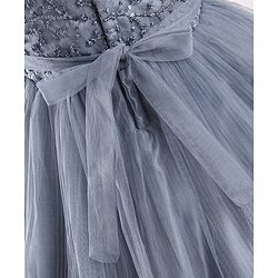 Babyhug Sleeveless Party Wear Frock With Floral Corsage and Sequin Embroidery - Grey