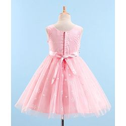 Babyhug Sleeveless Party Wear Frock with Floral Applique - Pink