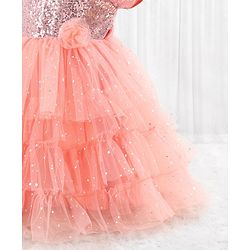 Babyhug Woven Half Sleeves Party Dress with Net & Sequin Embellished - Peach