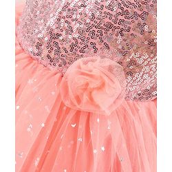 Babyhug Woven Half Sleeves Party Dress with Net & Sequin Embellished - Peach