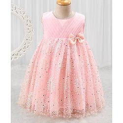 Babyhug Woven Sleeveless Party Dress with Bow - Peach