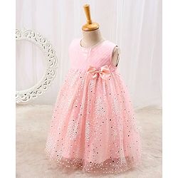 Babyhug Woven Sleeveless Party Dress with Bow - Peach