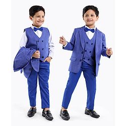 Babyhug Full Sleeves 4 Piece Party Suit With Bow - Royal Blue