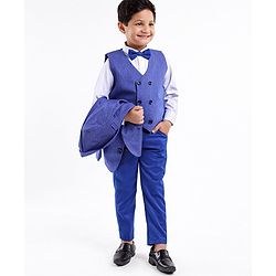 Babyhug Full Sleeves 4 Piece Party Suit With Bow - Royal Blue
